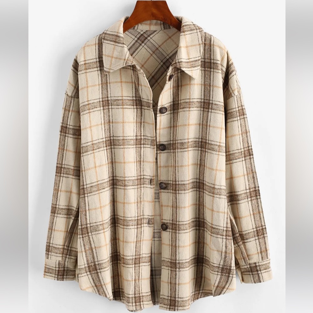 Oversized Checkered Wool Blend Coat/Flannel